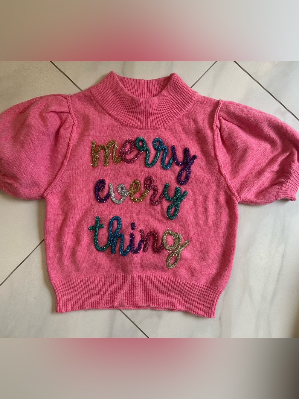 Women’s Peach Love California Pink Glitter "Merry Everything" Knit Sweater - Picture 1 of 3
